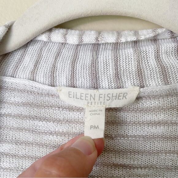 Eileen Fisher | Linen Blend Open Front Waterfall Cardigan Sweater Striped PM - Picture 4 of 5